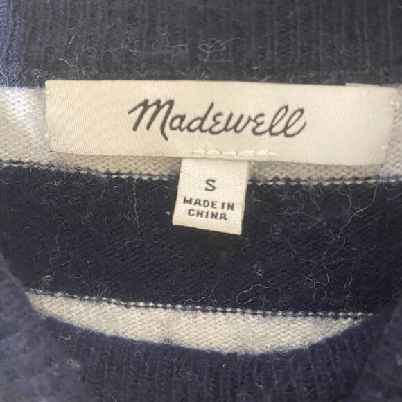 Madewell S Navy White Stripe Mock Neck Sweater Wool Alpaca Blend Preppy - Picture 4 of 9